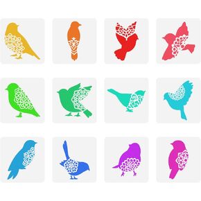 FINGERINSPIRE 12 Pcs Bird Stencil 5.9x5.9 inch Bird Silhouettes Stencil Plastic Birds with Flowers Pattern Stencil Reusable Stencil for Painting Baking Crafts Wall Furniture Decoration