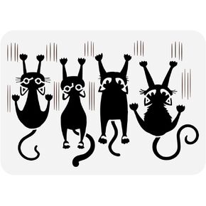 FINGERINSPIRE Falling Cat Stencil for Painting 8.3x11.7inch Reusable Cartoon Cat Drawing Template Plastic PET Cute Cat Stencil Hollowed Scratch Template Animal Theme Stencil for Wall Door Decor