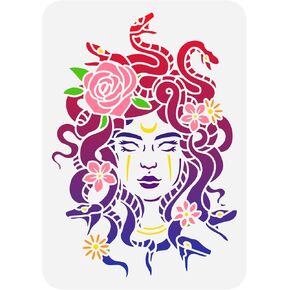FINGERINSPIRE Medusa Painting Stencil 11.7x8.3 inch Femme Fatale Painting Template Coiled Snakes Floral Drawing Stencil Reusable Plastic Template Painting on Scrapbook Floor Furniture Wood