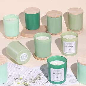 12Pcs Assorted Blue Candle Jars for Making Candles, 10oz Empty Candle Jars with Bamboo Lids and Labels, Glass Candle Jar for Candle Making Supplies, Candle Containers for DIY Gifts