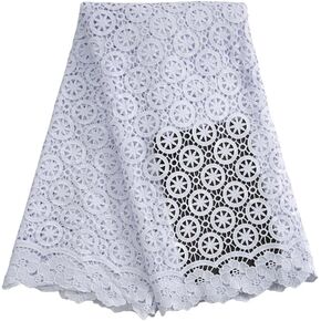 African Lace Fabric 5 Yards, Nigerian Solid White Jacquard Water Soluble Lace Fabric for Party Wedding Dress Sewing