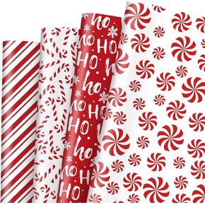 JarThenaAMCS 12 Sheets Christmas Wrapping Paper -Not Roll- Red White Gift Wrap Paper Candy Cane Stripe Folded Flat Craft Paper for Xmas Winter Party Packaging, 27.6 x 19.7 Inch