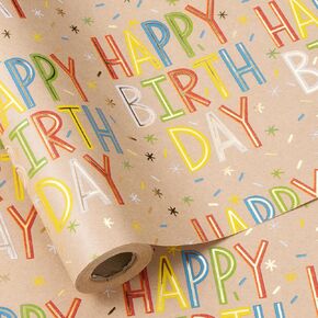 RUSPEPA Birthday Wrapping Paper Roll, Jumbo Roll, Colorful Happy Birthday Gift Wrap Paper, Gold Foil Text Kraft Wrap Paper Perfect for Boys Girls Birthday Party Celebrations, 30 Inches X 16.4 Feet