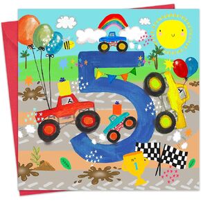 Twizler 5th Birthday Card for Boys - Monster Trucks - Age 5 Happy Birthday Card - Fifth Birthday Card for Boy - Son 5 Year Old Childrens Card - Grandson Birthday Card Age Five