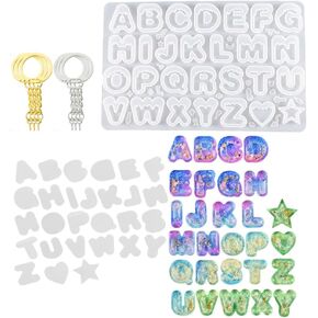 Alphabet Resin Shaker Molds, Alphabet Resin Molds Silicone A to Z Resin Shaker Molds Quicksand Silicone Casting Molds with 26PCS Seal Film for DIY Crystal Letter Art Crafts Keychain Charm