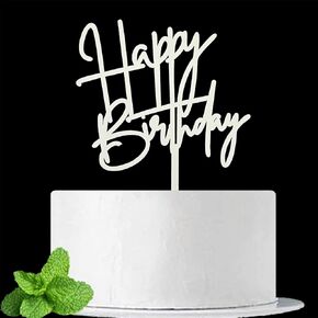 Happy Birthday Cake Topper - Birthday Party Decoration, White Acrylic