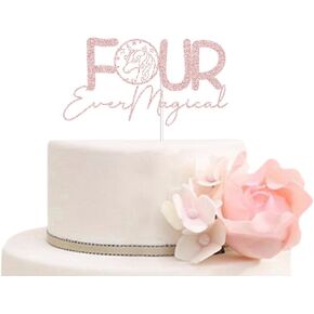 Fousever Magical Cake Topper - Unicorn تحت عنوان سعيد عيد ميلاد الرابع ديكورزات فتيان الصغار الصغار الفتيات 4 سنوات بوداي ديكورات اللوازم الوردي اللمعان in Kuwait
