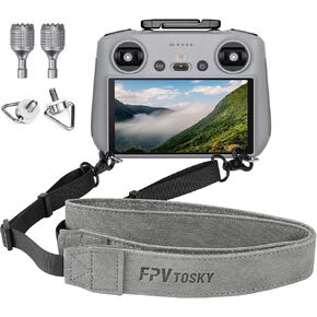 FPVtosky Neck Lanyard with Joystick for DJI RC/RC 2, PU Leather Shoulder Strap and 1 Pair of Rocker, Compatible with DJI Mini 4 Pro/Mini 3/ Mavic 3 Classic/Air 3 Remote Controller Accessories