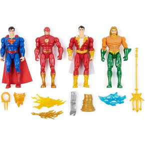 DC Comics, Action Figures 4-Pack, Superman, The Flash, Shazam!, Aquaman 4-inch Figures, Accessories, Superhero Kids Toys for Boys and Girls, Ages 3+
