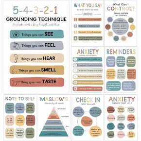 Mental Health Posters For Kids, Therapy Office Decor, What Can I Control, Emotions Chart Kids Inspirational Wall Art, Classroom School Counselor Psychologist Decor Canvas 9 Pcs 12x18 inch Unframed