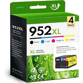 952XL 952 Ink Cartridges High Yield (4-Pack, Black/Cyan/Magenta/Yellow) Compatible 952XL Ink Cartridges Replacement for 952XL Ink for OfficeJet Pro 8710 8210 8715 8720 8702 7740 Printer