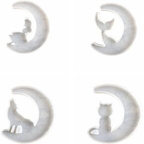 4PCS DIY Crescents Moon Resin Mold - Moon Fairy, Moon Wolf, Moon Cat, Moon Mermaid Tail Epoxy Molds, Home Decor Jewelry Making Tools Crafts