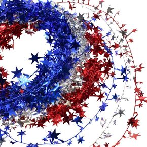4th of July Patriotic Tinsel Garland Decoration Red White Blue Metallic Chunky Glitter Tinsel Doll House Miniature Furniture for Independence Day Memorial Day (Red White Blue)