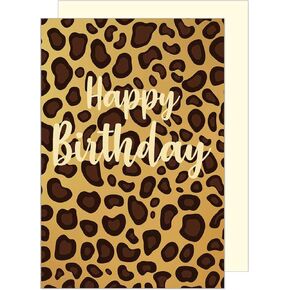 Premium Birthday Card with Gold Embossing and Envelope. Greeting Happy Birthday for Him and Her Man Woman Leopard Print Leo Style Card (G2854 SW023)
