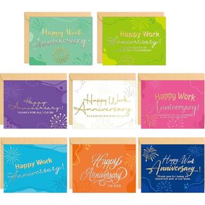 Fancy Land Colorful Work Anniversary Cards 24 Pack Embossed Business Employee Appreciation Cards with Envelopes Blank Inside