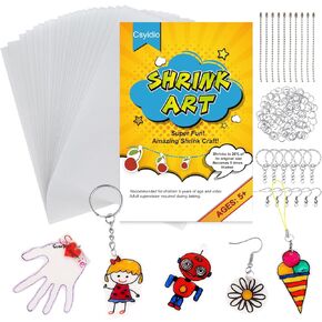 Csyidio 251 PCS Shrink Dink Keychain Kit Includes 20 Sheets Shrink Plastic Sheets, Hole Punch, Tassels, Lobster Clasps, Keychain Clip, Jump Rings, Key Ring, Great for DIY Mother's Day Crafts