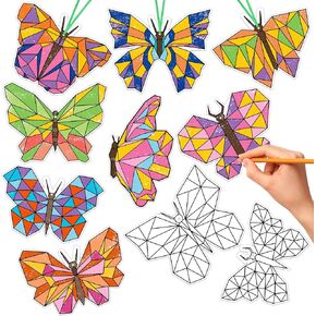 BeYumi 83Pcs Color Your Own Butterfly Kit for Kids DIY Coloring Craft Kit Coloring Spring Butterfly Ornament Geometric Card Decor School Classroom Springtime Party Activity Art Craft Project