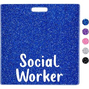 Plifal Social Worker Badge Buddy Card Holder Nurse Nursing Accessories Glitter Purple Horizontal ID Name Identification Tags Hospital Work Goods
