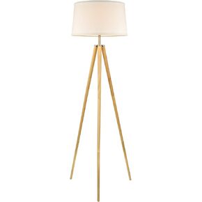 Kira Home Grace 60.5" Mid Century Modern Tripod LED Floor Lamp + Energy Efficient 9W Bulb, Wooden Tripod Legs + White Shade