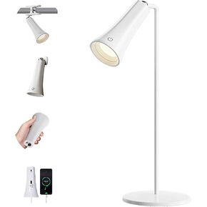 5 Modes Rechargeable LED Lamp with Magnet Swivel Joint, Touch Control, Adjustable Brightness, Color, 360° Angle, Can Become Desk Lamp, Clip Lamp, Wall Lamp, Flashlight, Portable Charger (White)