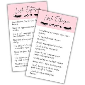 Lash Aftercare Do’s & Don’ts Card | 50 Pack | Eyelash Extensions 2x3.5" inches Instructions Minimalist White and Pink How to Care for Your Extensions Lash Artists Hand to Customers