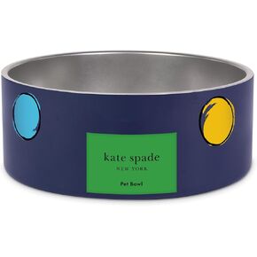 kate spade new york Dog Dish for Food and Water, Stainless Steel Bowl with Non-Slip Base, 2 Cup (16oz) Capacity, Small & Medium Pet Bowl for Dogs, (Watercolor Dot)