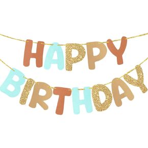 Happy Birthday Banner Kids Party Supplies White Theme Birthday Party Signs Handmade Pre-Strung Garland Decorations Nursery Hanging Decor 13pcs