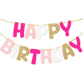 Happy Birthday Banner Kids Party Supplies White Theme Birthday Party Signs Handmade Pre-Strung Garland Decorations Nursery Hanging Decor 13pcs in Kuwait