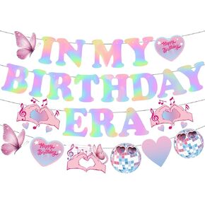 In My Birthday Era Banner, In My Birthday Era Decorations, Girls Birthday Party Decorations with Hanging Swirls, Birthday Decorations for Girls Women, In My Birthday Era, Iridescent