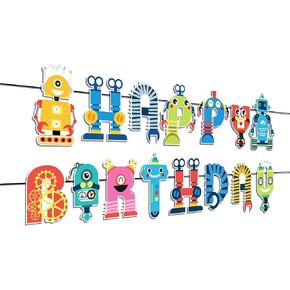Cartoon Robot Birthday Banner Cartoon Robot Happy Birthday Party Decorations Cartoon Robot Banner Cartoon Robot Themed Party Supplies Cartoon Robot Birthday Decorations for Kids Adult Birthday Party Decor