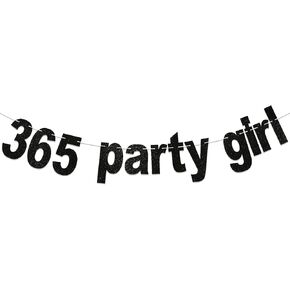 365 Party Girl Banner - Brat Birthday Decorations, 365 Bday Girl Banner, Brat Themed Birthday Party Decorations Black Glitter