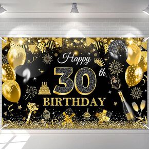 Avezano Happy 50th Birthday Banner for Men Boys Black and Gold Glitter Balloon 50 Birthday Party Backdrop 50 alle Bay Bay Photo Backdrop Party Supplies 70.8 × 43.3 inch