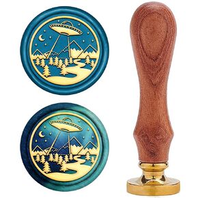 CRASPIRE Wax Seal Stamp UFO Sealing Wax Stamps Retro Wood Stamp Wax Seal 25mm Removable Brass Seal Wood Handle for Envelopes Invitations Wedding Embellishment Bottle Decoration Gift Packing