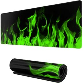 Green and Black Abstract Fire Mouse Pad Gaming XL Large Mousepad Desk Mat Long Extended Big Keyboard Pads Table Accessories for Gaming and Office Pc Laptop Computer 31.5 X 11.8 Inch