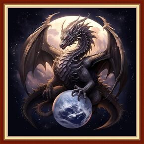 DMCVIVR Stamped Cross Stitch Kits for Adults Beginners Embroidery Kits 11CT Needlepoint Kits Cross Stitch Patterns Embroidery Patterns-Dragon Moon 18x18 inch
