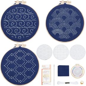 FreeBloss 3 Set Sashiko Kit Sashiko تطريز طقم المبتدئين تشمل خيط التطريز والإبر والأقمشة والخياطة اليدوية مع قالب الحيوانات الأليفة in Kuwait