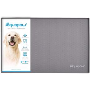 Aquapaw 1 pack non-slip pet feet حصيرة | متوسط ​​- 19 "× 12" | سطح الأكل المقاوم للماء ، غسالة الصحون آمنة وسهلة التنظيف | حواف مرتفعة لاحتواء الانسكابات | طعام الحيوانات الأليفة وماء حصيرة | رمادي