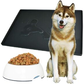 Gosmol Dog Food Mat 24 x 16 inch, 0.5 inch Raised Edge Waterproof Pet Dog Food Tray, Washable Dog Bowl Mat, Nonslip Pet Dog Feeding Mat, Silicone Dog Placemat for Floors