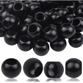 50pcs 20mm Black Wooden Beads Round Wood Beads Natural Wood Macrame Loose Beads with 10mm Large Hole for DIY Crafts Jewelry Making Garland Home Wall Hanging Decoration