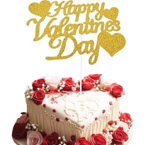 10Pcs Happy Valentine's Day Cake Topper, Glitter Cake Bunting Decor Sweet Love Be Mine Valentines Cake Picks for Valentine's Day Theme Party Decorations Supplies(Red)