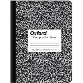 Oxford Composition Notebook, College Ruled Paper, 9-3/4" x 7-1/2", Black Marble Covers, 100 Sheets, 1 Book (63796)