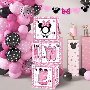 Mouse 1st Birthday Party Supplies,Pink Black Balloon Box with Letters，Pink Mouse Theme One Years Old Birthday Party Favors for First Birthday Decoration (Pink Mouse)