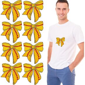 12PCS Softball Iron On Patches, Bow Patches, Sew on Embroidered Applique Baseball Patches for DIY Clothing Jackets Hat Backpack, Gold