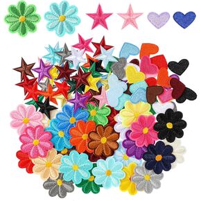 Yolev 94PCS Iron-On Patches - Colorful Flower & Heart Mini Embroidery Applique Patches for Clothes, Dresses, T-Shirts, Hats, Jeans, DIY Backpacks