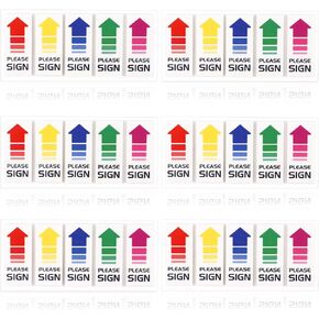600pcs/6 Packs Please Sign Tabs, 1.77x0.79 Inch Please Sign Message Flags 5 Colors Please Sign Stickers Please Sign Arrow Labels Sticky Signature Tabs for Documents Notebooks School Supplies