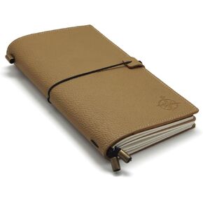 Leather Travelers Notebook with Pockets - Oat - Refillable Notebook Organizer, Hand-Crafted Genuine Leather Notebook with Pockets for Writing, Travelers, Organizing - Blank Inserts, 8.5x4.5"