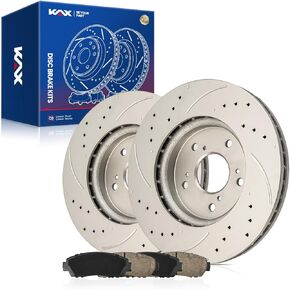 KAX Front Brake Kit, Drilled and Slotted Brake Rotors, Ceramic Brake Pads | Replacement for Honda Civic 2006 2007 2008 2009 2010 2011, Automotive Replacement Brake Kit