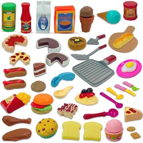 170 PCS Pretend Play Food Toys for Kids Kitchen - BPA-Free Mini Kitchen Accessories and Plastic Fake Food Toys with Veggies, Fruits, Pizza - Imaginative Play Set for Toddlers, Boys, Girls