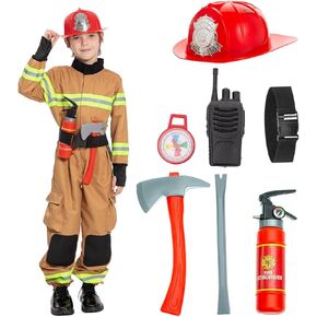 Kids Firefighter Costume for Toddler Fireman Boys Halloween Costumes Dress Up with Accessories Role Play Unisex