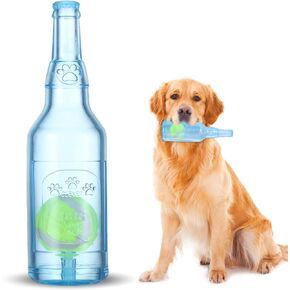 Water Bottle Dog Toy, Tennis Ball in a Bottle Dog Toy, Cute Squeaky Chew Toy for Dogs, Floating Crunchnplay Interactive Fetch Toy Bottle for Small Dogs Exercise and Accompany (Blue)